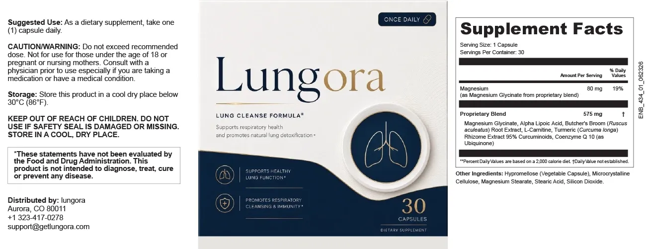 Lungora Supplement Facts label showing magnesium and the proprietary blend
